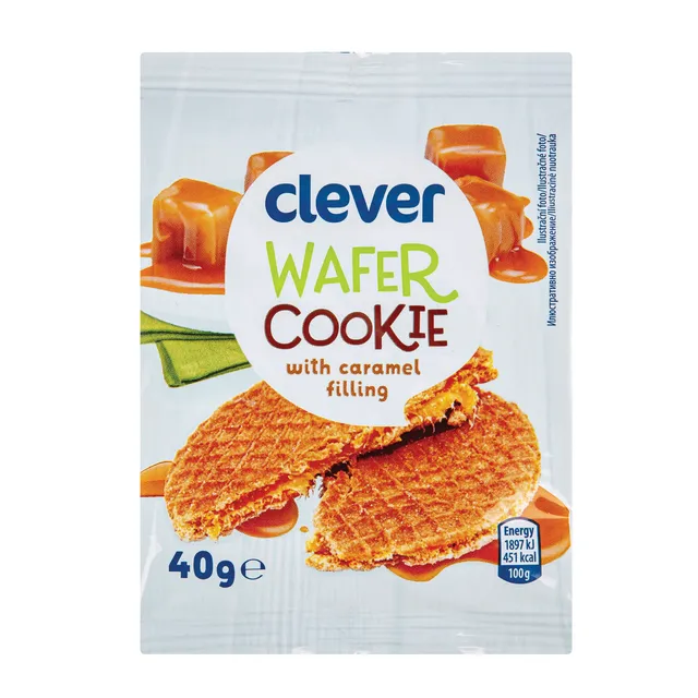 Vafliniai sausainiai su karameliniu įdaru CLEVER, 40 g