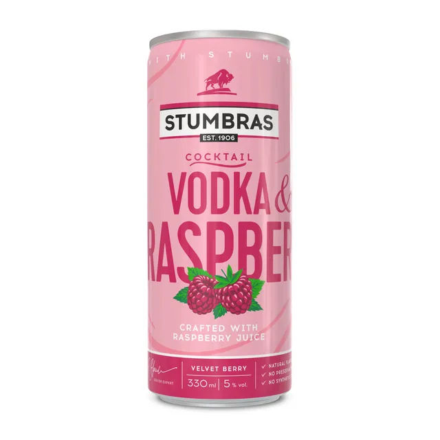Gazuotas alkoholinis kokteilis STUMBRAS Vodka & Raspberry 5% 0,33L
