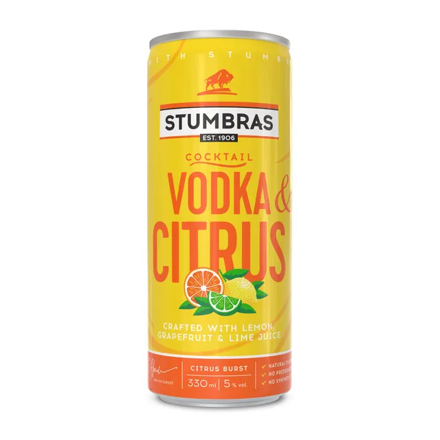 Gazuotas alkoholinis kokteilis STUMBRAS Vodka & Citrus 5% 0,33L