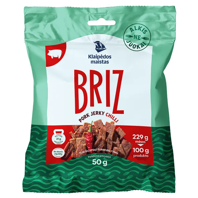 Vytintos aitriųjų paprikų skonio kiaulienos juostelės BRIZ, 50g