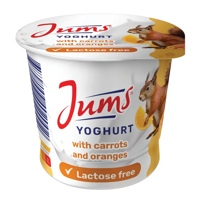 Jogurtas JUMS su morkomis ir apelsinais 2,5% rieb.,be laktozės 125g