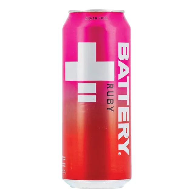 Aviečių ir granatų skonio energinis gėrimas su saldikliu BATTERY RUBY SUGAR-FREE, 0,5 l