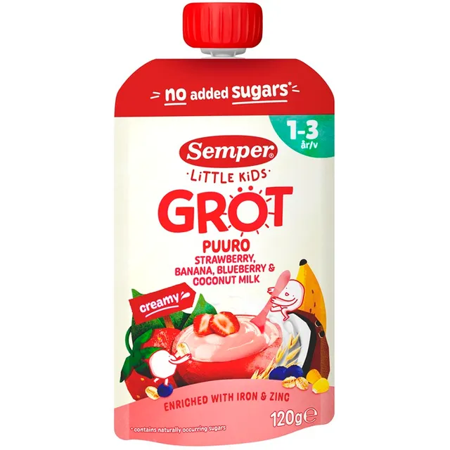 Košė braškių,  bananų ir mėlynių SEMPER RTE 12mėn., 120g