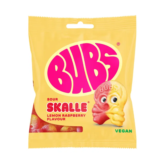 Aviečių ir citrinų skonio rūgštūs guminukai BUBS, 155 g