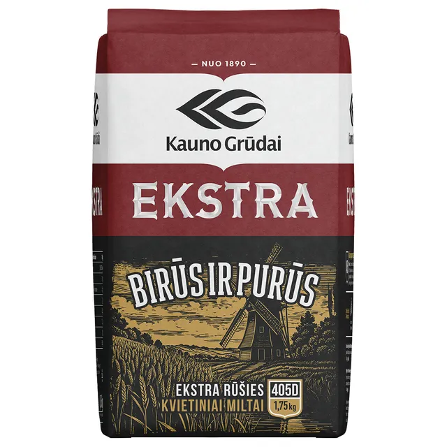 Kvietiniai miltai EKSTRA KAUNO GRŪDAI, 405 D, 1,75 kg