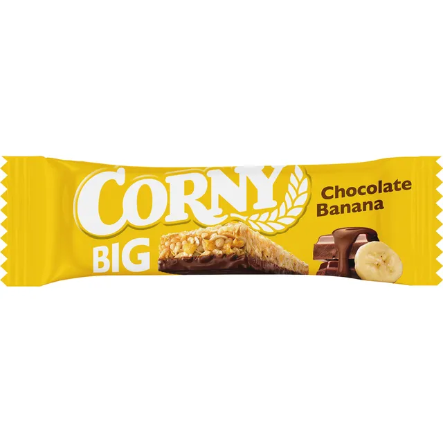 Javainių batonėlis su bananais ir pieniniu šokoladu CORNY BIG, 50 g