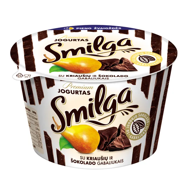 Jogurtas su kriaušių ir šokolado gabaliukais SMILGA PREMIUM, 4,5% rieb., 200 g