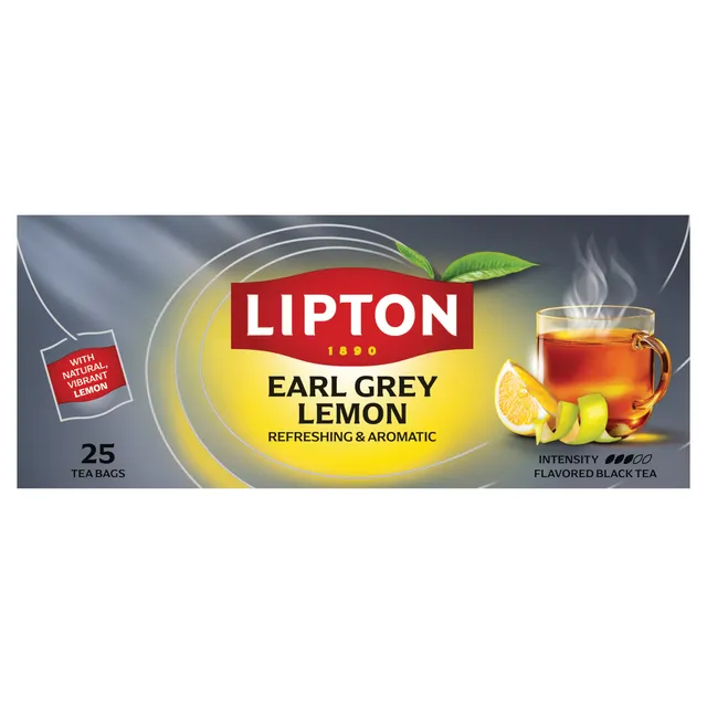 Aromatizuota juodoji arbata LIPTON EARL GREY LEMON su citrinomis, 25 vnt.