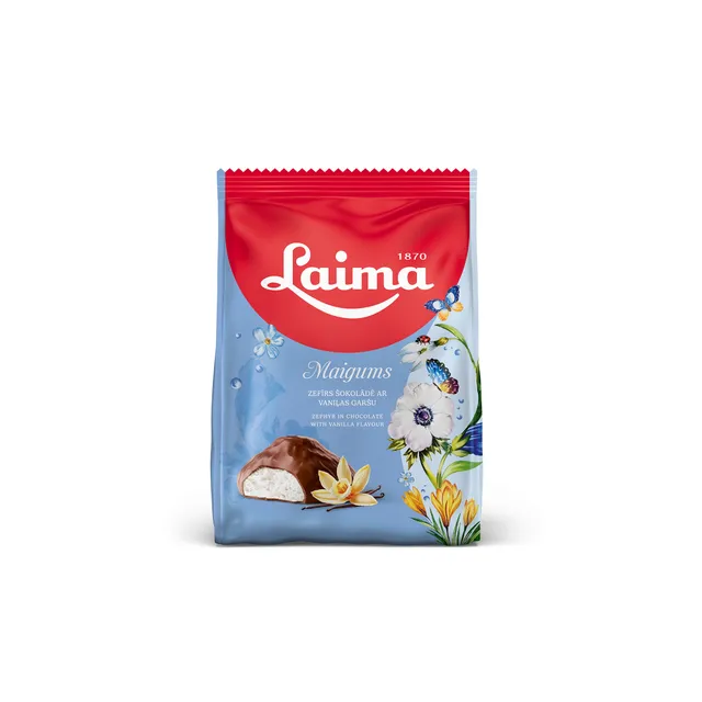 Vaniliniai, švelnūs bučinukai aplieti šokoladu LAIMA, 175 g