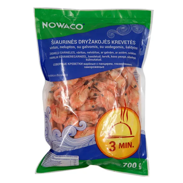 Šaldytos virtos paprast. šiaurinės krevetės NOWACO su kiautais, 700 g