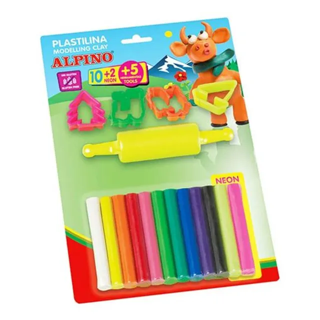 Plastilinas su įrankiais Alpino 10+2 spalvos