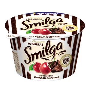 Jogurtas su vyšnių ir šokolado gabaliukais 4,5%, SMILGA PREMIUM, 200 g