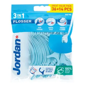 Tarpdančių siūlas JORDAN 3-IN-1 FLOSSER su laikikliu, 36 vnt.