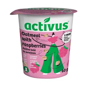 Greitai paruošiama aviečių skonio košė ACTIVUS, 70 g