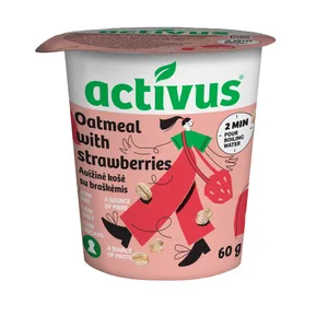 Greitai paruošiama braškių skonio košė ACTIVUS, 70 g