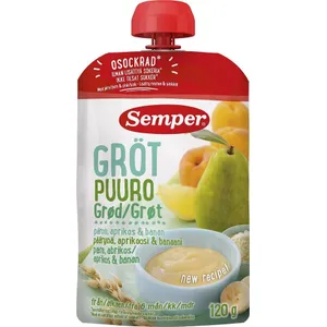 Paruošta vartoti ryžių ir avižų košė su kriaušėmis ir abrikosais, SEMPER (nuo 6 mėn.), 120 g