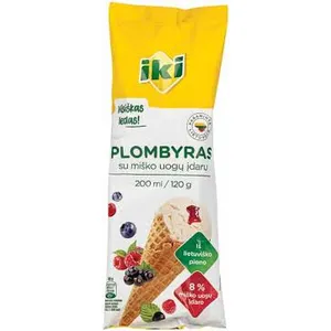 Vanilės skonio valgomieji ledai su miško uogų įdaru plombyras IKI, 200 ml