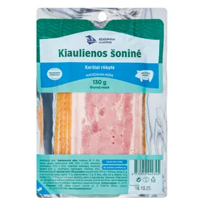 Karštai rūkyta kiaulienos šoninė aukščiausia rūšis KLAIPĖDOS MAISTAS, 130 g