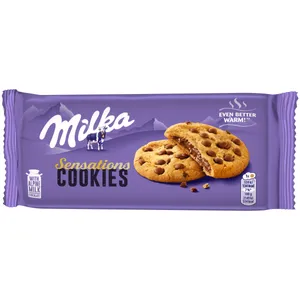 Sausainiai MILKA su pieninio šokolado gabaliukais ir pieninio šokolado įdaru, 156 g
