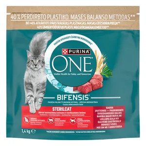 Sausas kačių ėdalas su jautiena PURINA ONE STERILCAT, 1,4 kg