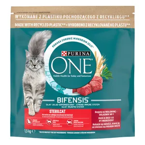 Sausas kačių ėdalas PURINA ONE STERILCAT su jautiena, 1,5 kg