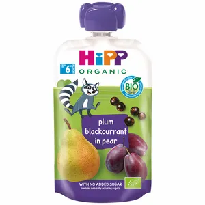 Ekologiška kriaušių, slyvų, juodųjų serbentų tyrelė nuo 6 mėn. HIPP, 100 g