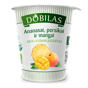 Ekologiškas jogurtas su ananasais, persikais, mangais DOBILAS, 300 g