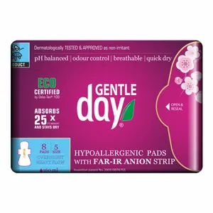 Ekologiški naktiniai higieniniai paketai su anijonų juostele GENTLE DAY FAR-IR ANION, 8 vnt.