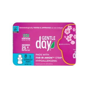 Ekologiški naktiniai higieniniai paketai su anijonų juostele GENTLE DAY FAR-IR ANION, 8 vnt.