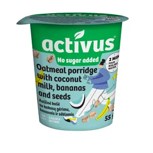Greitai paruošiama avižinė ir ruginė košė su bananais ACTIVUS, 55 g