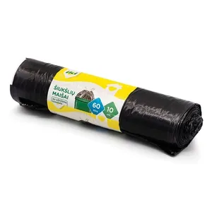 Juodi šiukšlių maišai užrišami IKI, 60 L 10 vnt