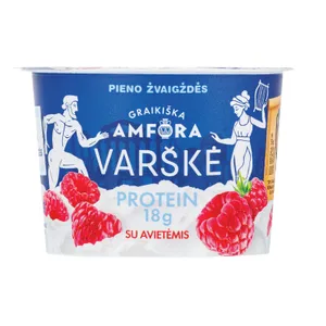 Varškė su avietėmis GRAIKIŠKA AMFORA PROTEIN, 0,8% rieb., 200 g