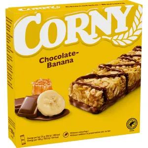 Pieniško šokolado-bananų skonio javainių batonėliai CORNY, 150 g