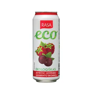 Aviečių ir juodųjų serbentų skonio gazuotas gaivusis gėrimas su sultimis RASA ECO, 0,5 l