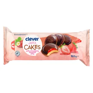 Biskvitiniai sausainiai su braškių skonio žėle ir šokoladu CLEVER, 150 g
