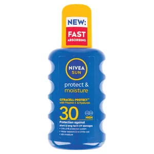 Drėkinantis apsauginis purškiamas losjonas nuo saulės, SPF30 NIVEA SUN PROTECT & MOISTURE, 200 ml
