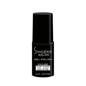 Gelinio nagų lako viršutinis sluoksnis SINCERO SALON, TOP COAT NO WIPE, 6 ml