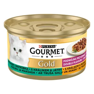 Paštetas katėms, triušis su kepenėlėmis GOURMET GOLD DUO, 85 g