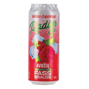 Gazuotas nealkoholinis alaus kokteilis su citrinų ir aviečių sultimis VOLFAS ENGELMAN FASSBRAUSE, 500 ml