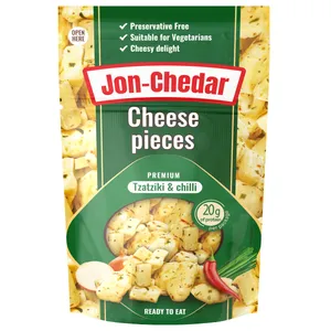 Čederio sūrio gabaliukai JON-CHEDAR TZATZIKI & CHILLI 50% rieb, 80 g