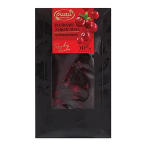 Juodasis šokoladas 75 % RŪTA su spanguolėmis, 100 g