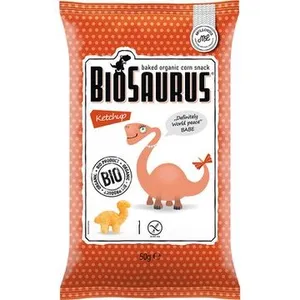 Ekologiški kepti kukurūzų traškučiai su kečupo prieskoniais BIOSAURUS, 50 g
