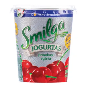 Jogurtas riebumo su vyšnių gabaliukais SMILGA, 3,3% rieb., 380 g
