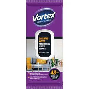 Drėgnos servetėlės VORTEX CLEANING WIPES WOOD&PLASTIC, 48 vnt.