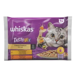 Ėdalas su vištiena ir daržovėmis, ėriena, kalakutiena WHISKAS TASTY MIX 1+, 4x85 g