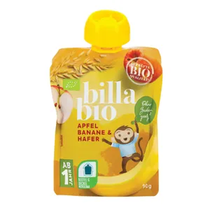 Ekologiška obuolių, bananų tyrė su avižomis BILLA BIO, 90 g