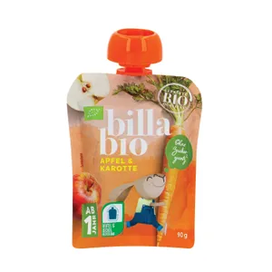 Ekologiška obuolių ir morkų tyrelė BILLA BIO, 90 g