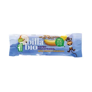 Ekologiškas vaisių-grūdų batonėlis iš obuolių, bananų ir mėlynių mažiems BILLA BIO nuo 1 metų, 23 g