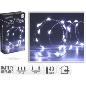 Sidabrinės vielos led 40 lempučių girlianda, balta