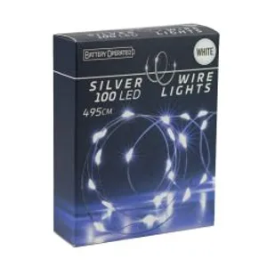 Sidabrinės vielos led 100 lempučių girlianda, balta
